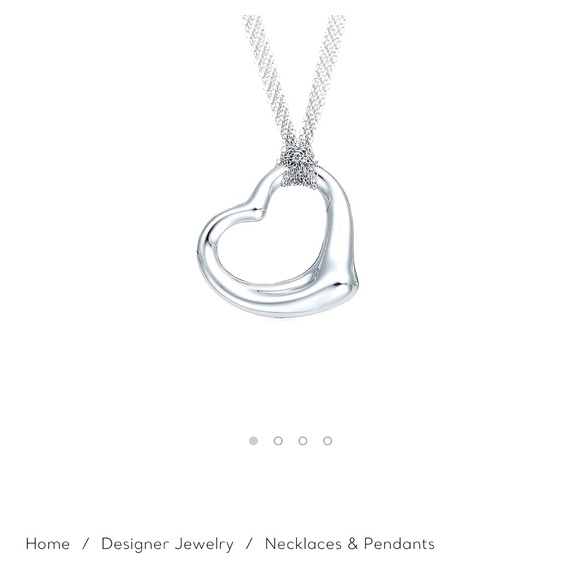 Tiffany Open Heart Pendant Large on mesh sterling silver chain. Pouch incl. - Picture 3 of 9